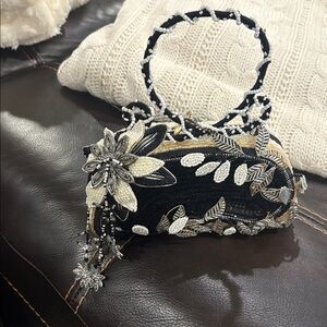 Mary Frances Black and Gold Beaded Handbag